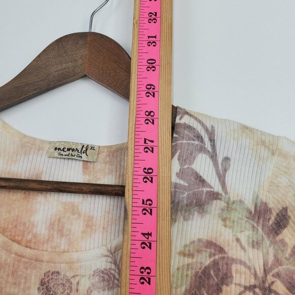 One World Live And Let Live Womens Short Sleeve Baby Doll Sweater‎ Sz XL Yellow - Picture 12 of 13